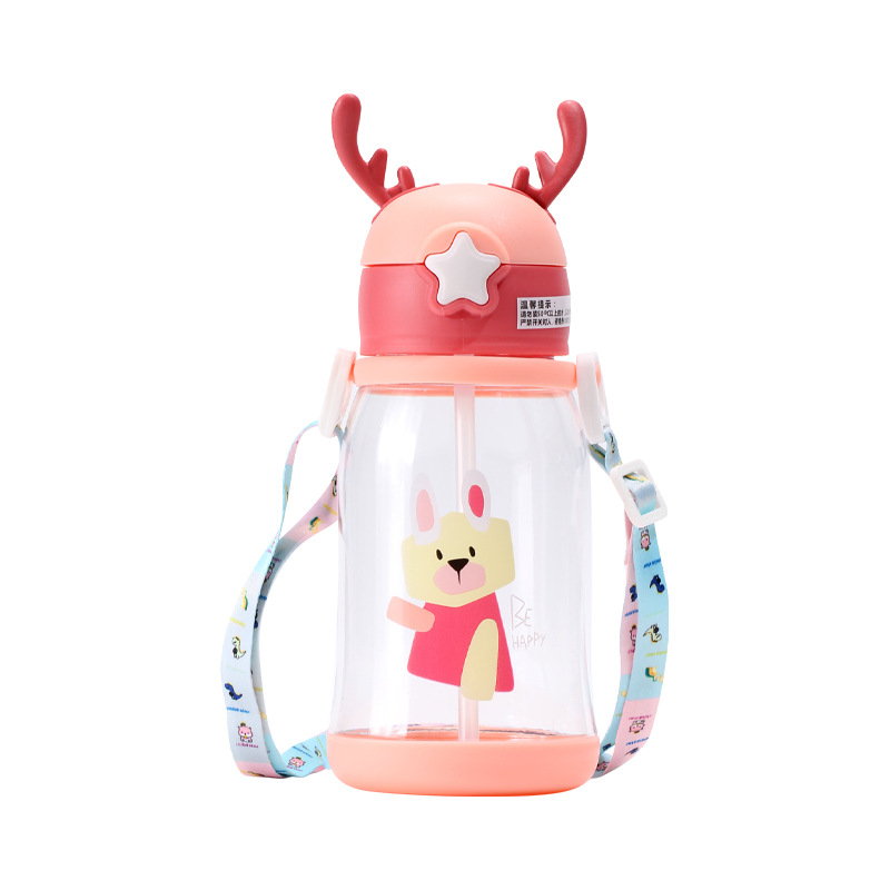 New internet-famous cups, cartoon water cups, children's large-capacity antler plastic cups, student gift straw cups can be customized Item Picture
