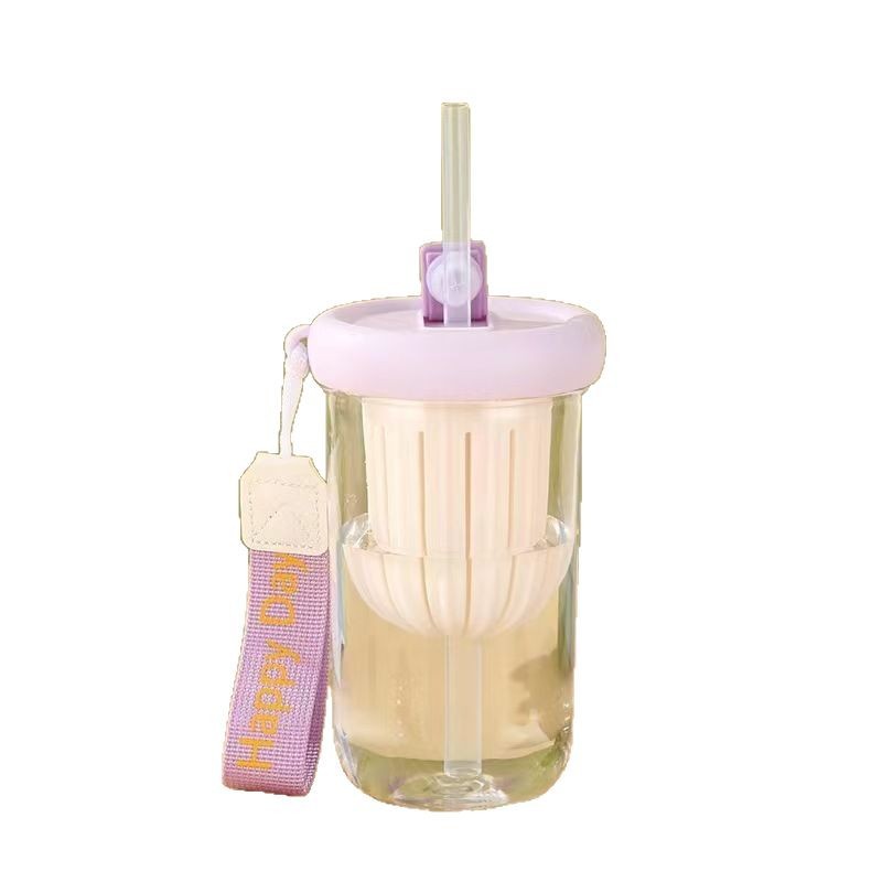 Popular transparent plastic cups, straw cups, tea-water separation cups, high-temperature resistant gift wholesale cups, high appearance level Item Picture