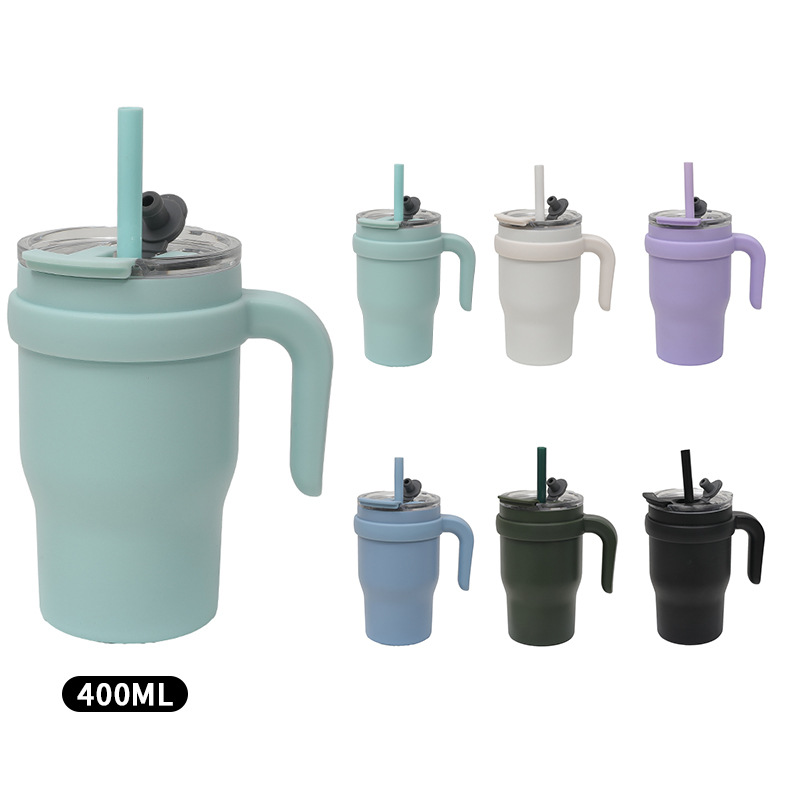 Cross-border dual-drink car cup, children's and students' water cup, car ice cube cup, stainless steel high appearance level with handle insulated cup full figure