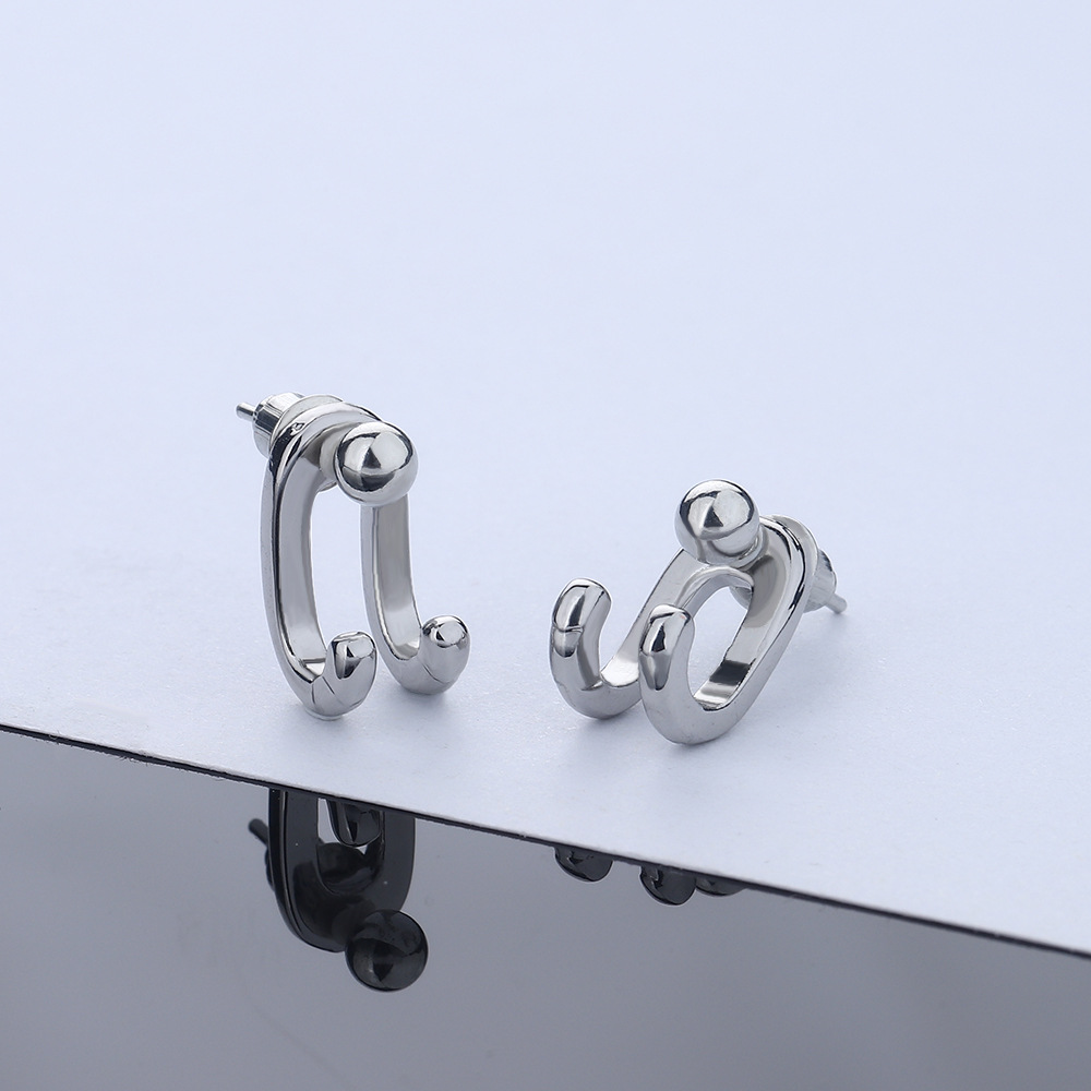 Cross-border European and American dual-line back-hanging ear studs for both men and women, InS-style, niche and simple C-shaped ear hooks, trendy earrings Specification drawing