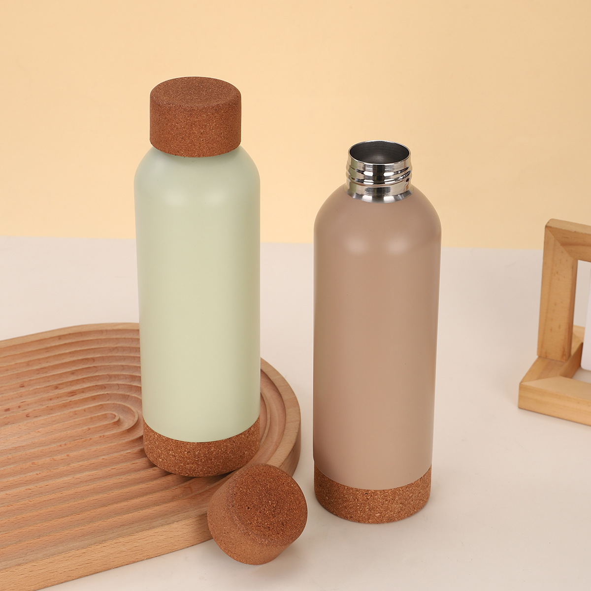 European and American style cork bottom small-mouth sports bottle, cork cap small-mouth sports water bottle, double-layer stainless steel insulated cup details Picture