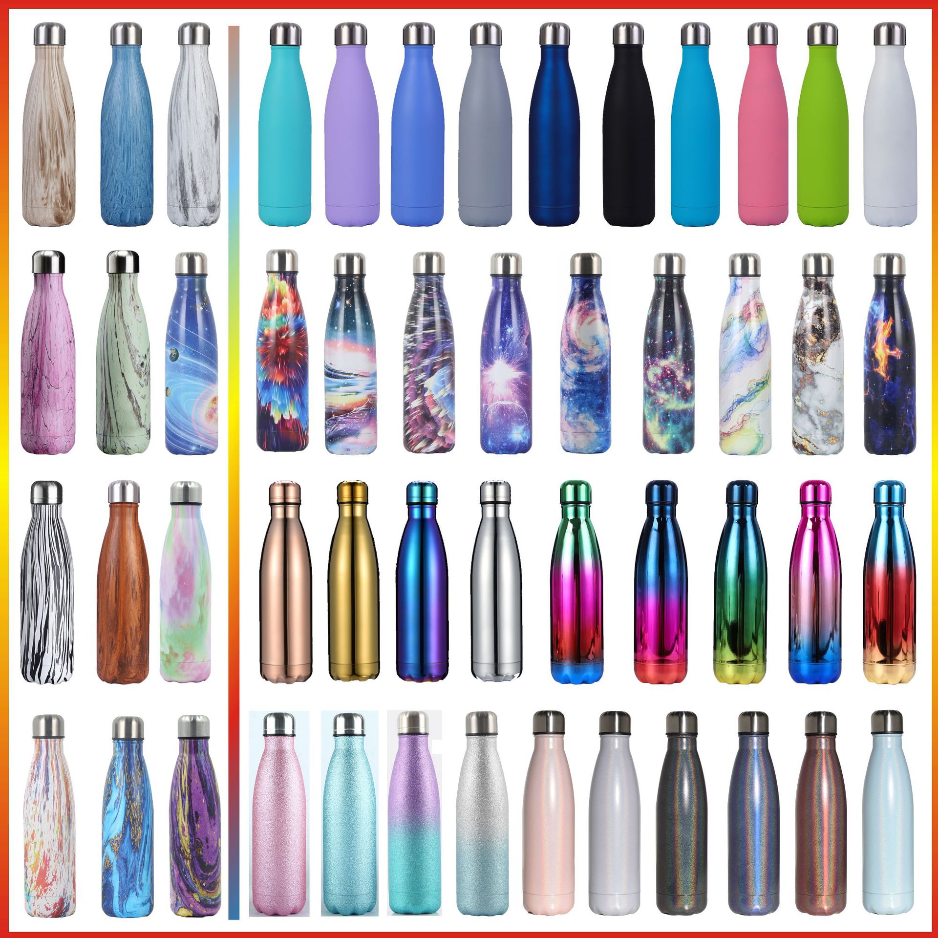 Amazon car sports water bottle, electroplated cola cup, double-layer vacuum insulated cup, 304 stainless steel cola bottle full figure