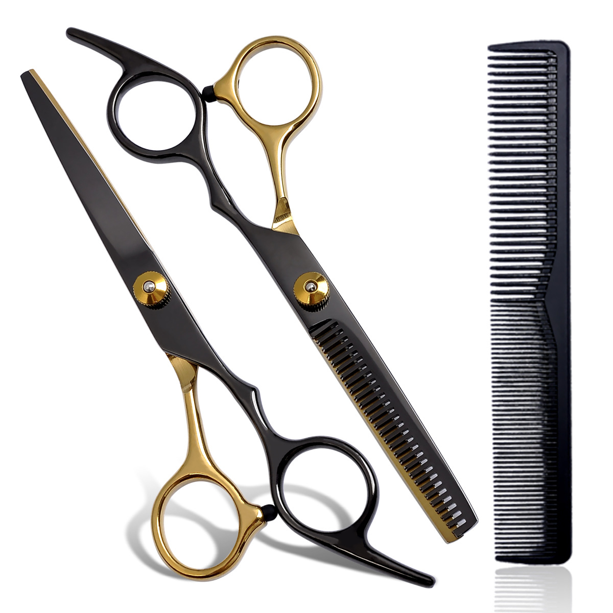 Factory wholesale hairdressing scissors, hairdressing scissors, flat bangs, thin and broken hair, black and gold scissors, hairdressing sets full figure