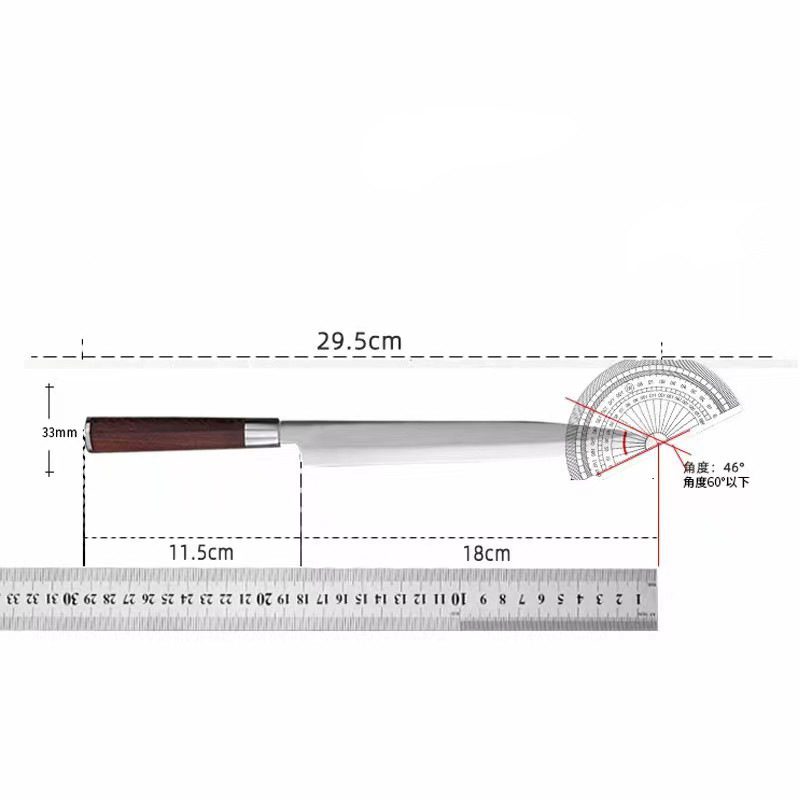The Sashimi knife is a Japanese-style butcher's knife, with both hands using willow blades to make the sashimi knife and the salmon head knife Item Picture