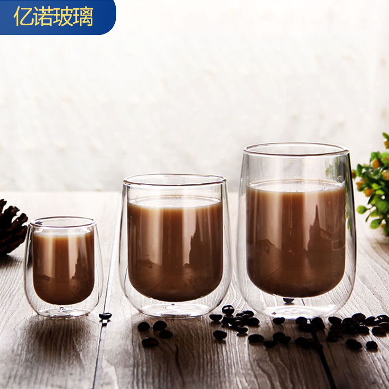 Heat-insulating high borosilicate glass cups, high-temperature resistant household milk cups, coffee cups, office tea cups, double-layer glass cups full figure
