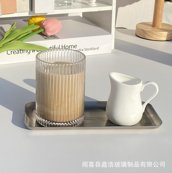 Glass cup, striped cup, modern and simple heat-resistant glass, transparent water cup, home internet-famous Instagram juice cup, wine cup details Picture