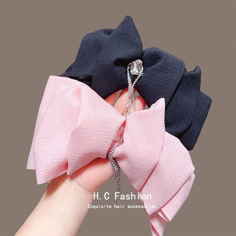 Retro tassel ribbon cloud semi-tied hair spring clip for women, new hair accessory that makes the face look small, back of the head hair clip Specification drawing