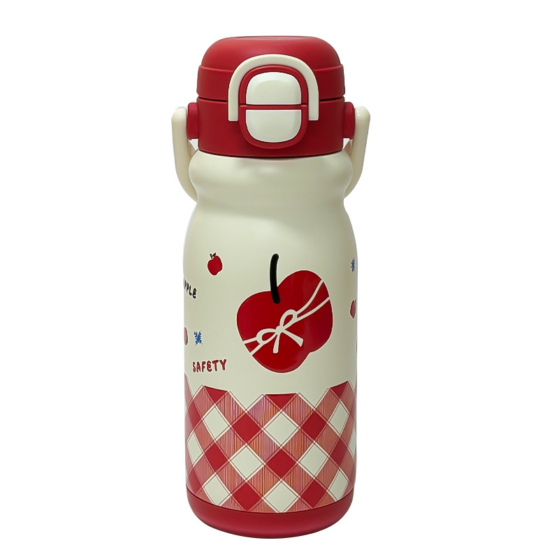 This cute and interesting student cup has a sturdy heat preservation ring for easy carrying. The silk-printed cup body is a double-drinking water cup with a lock design Item Picture