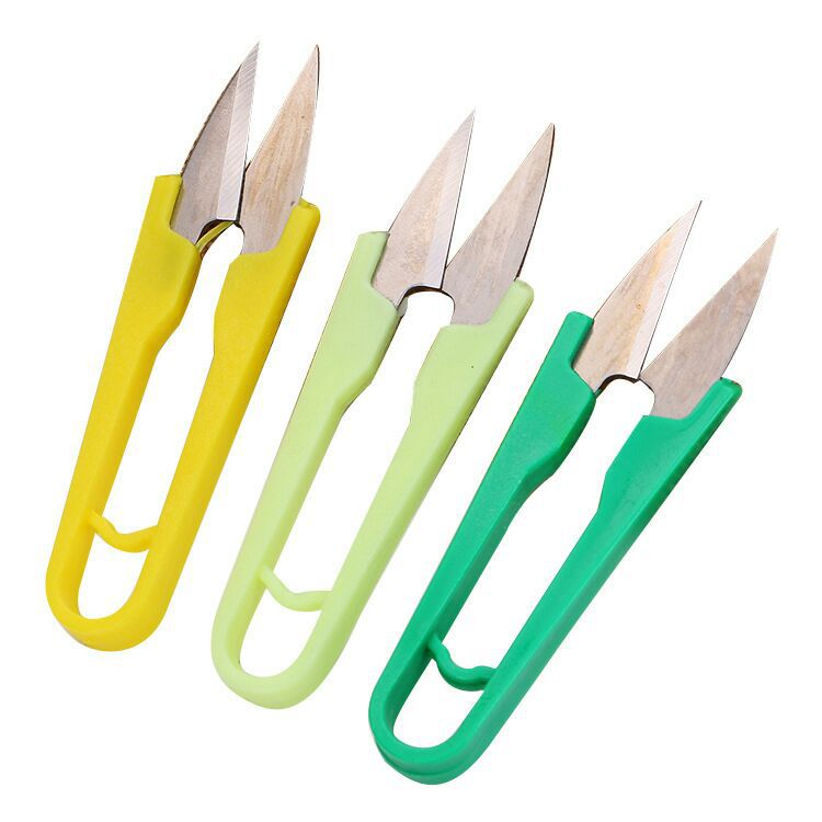 Colored yarn scissors manufacturer, plastic handle sewing U-shaped thread end scissors, spring scissors, cross-stitch tools, gift small scissors Specification drawing