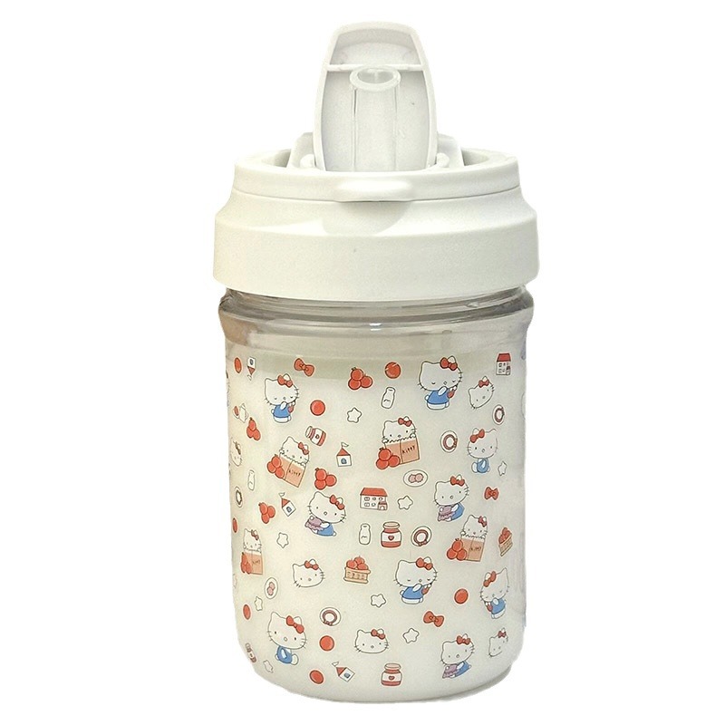 New kt cat cute sticker straw cup for girls on Instagram, portable double-drinking cup for girls, plastic cup, heat-resistant Item Picture