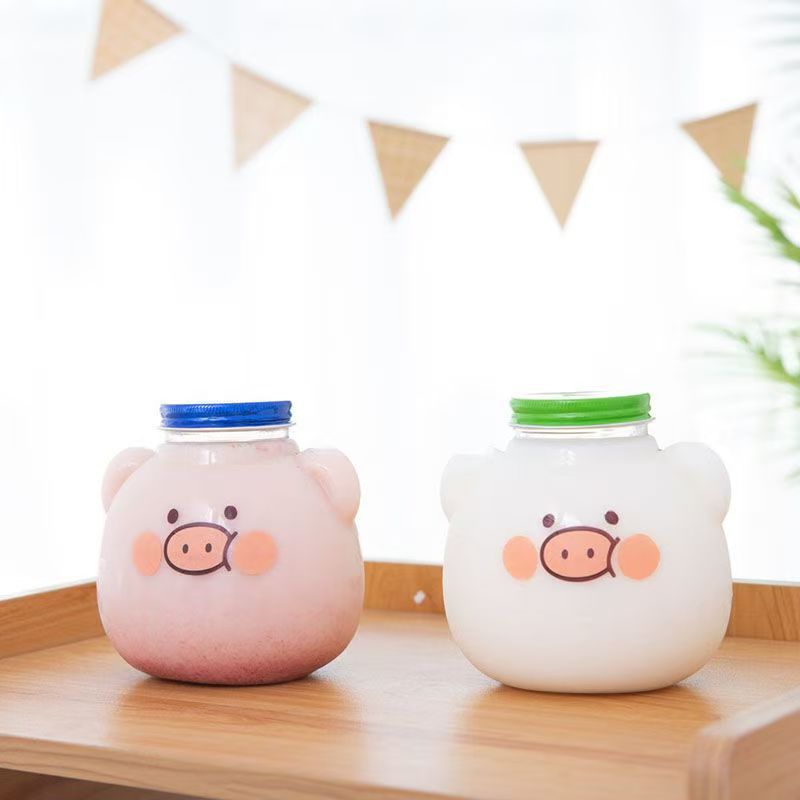 Factory wholesale piggy cups, popular and cute milk tea bottles, plastic cups that can be printed with logos, disposable packaging milk tea cups Specification drawing