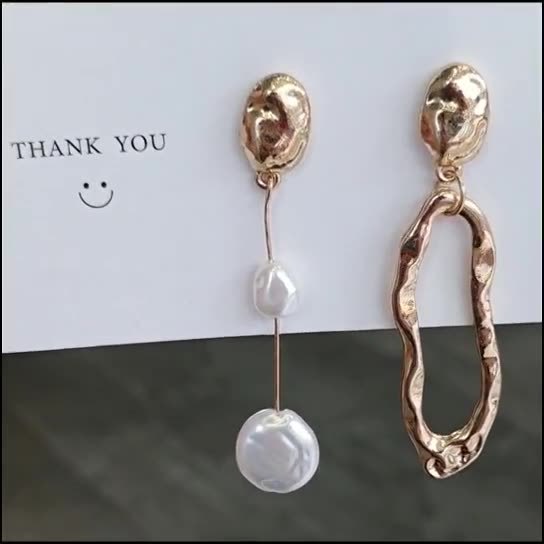 S925 Silver Needle Geometric Baroque style pearl stud asymmetrical earrings, personalized and irregular fashionable earrings full figure