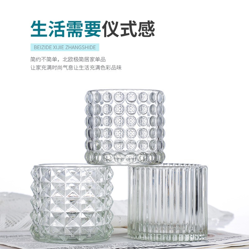 Simple candle cup, transparent glass candlestick, home bedroom decoration, aromatherapy atmosphere decoration, thickened empty cup in stock Specification drawing