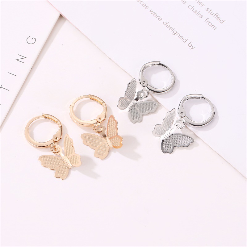 Korean style fashionable, simple and versatile golden earrings, sweet matte butterfly earrings, ear loops, women's earrings, one-piece consignment details Picture