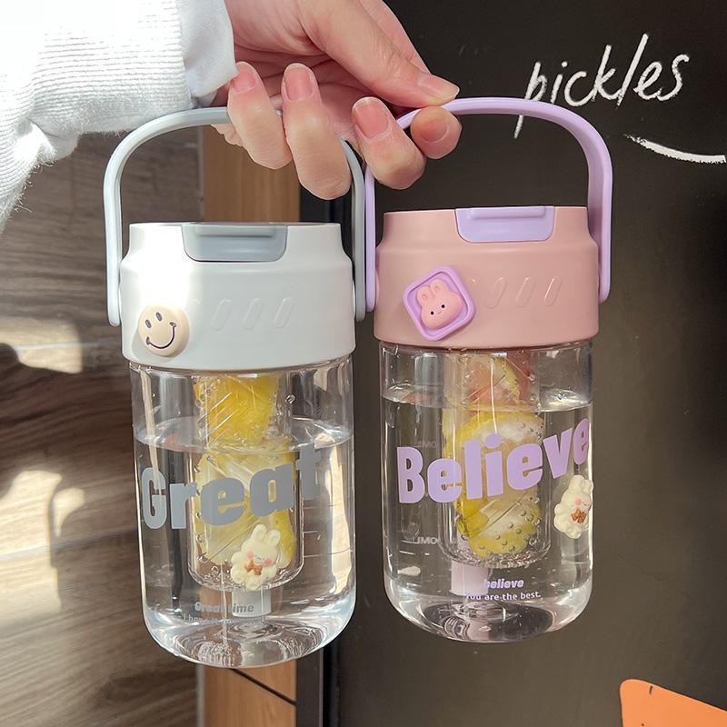 Summer water cup for girls, high appearance level portable flower tea straw cup with tea strainer, student plastic tea storage cup details Picture
