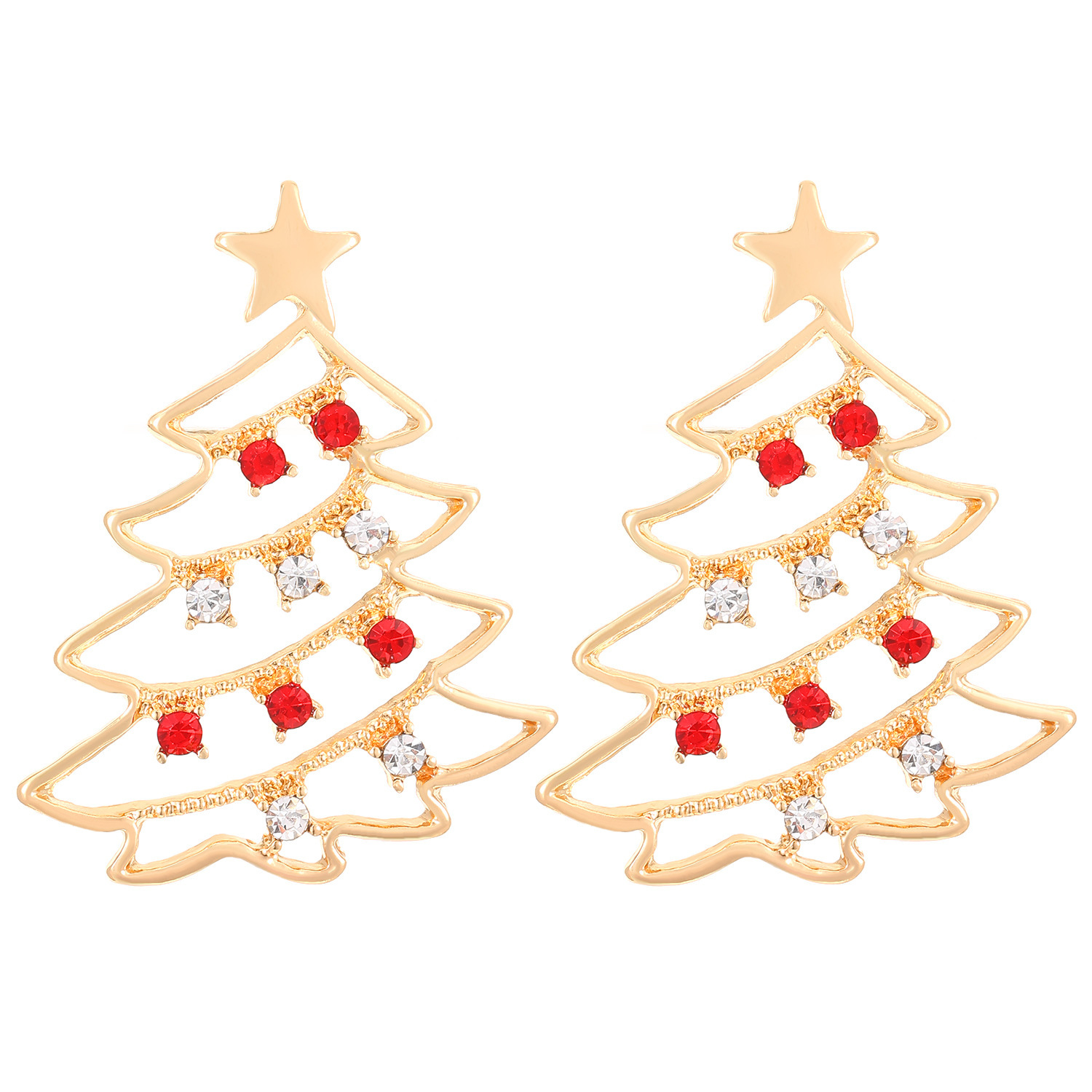 The popular cross-border sales of colorful diamond-encrusted hollowed-out Christmas tree stud earrings from Europe and America exude a feminine and high-end charm Item Picture