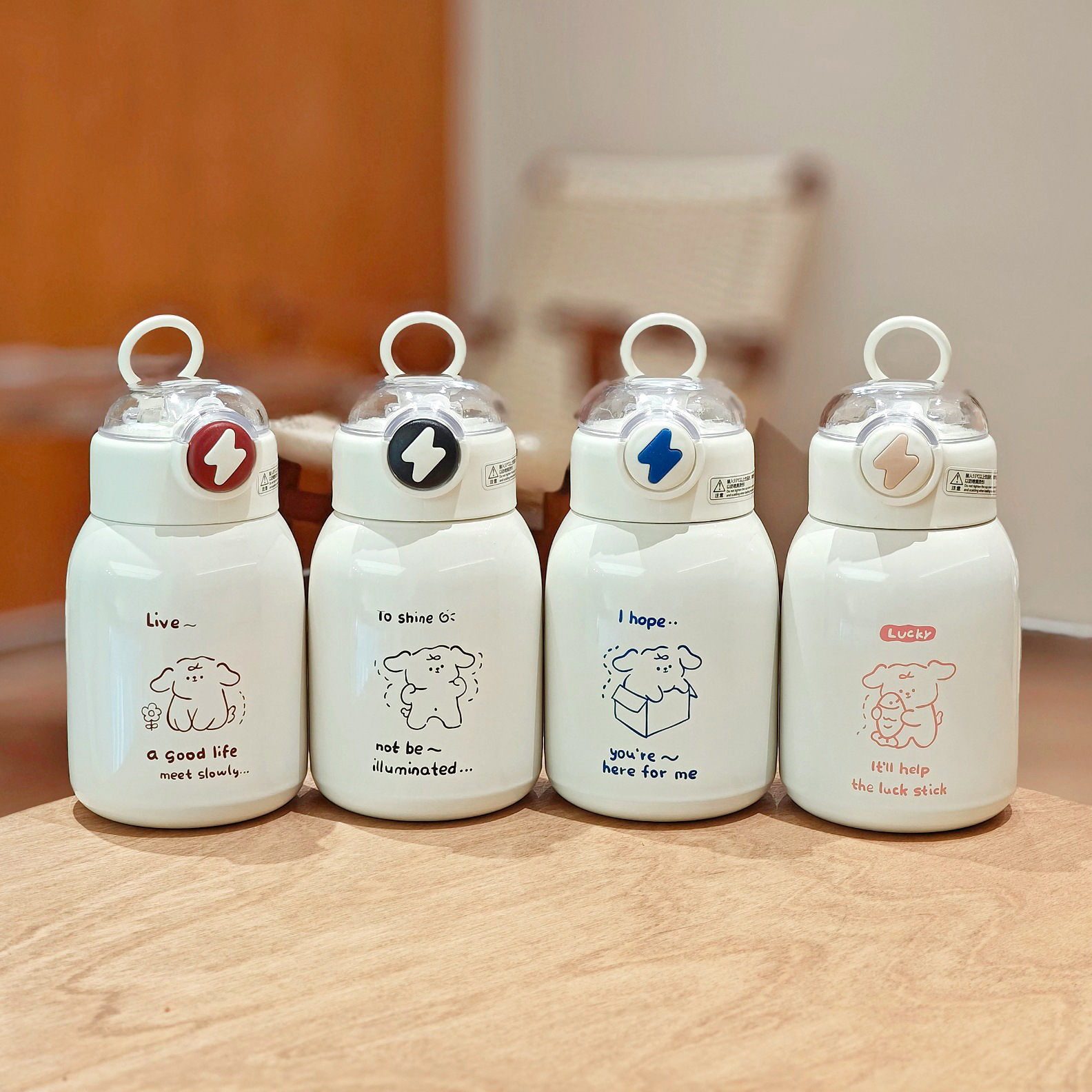 Wholesale of cute thermos cups, simple cartoon student portable straw cups, hand-held stainless steel water cups for girls with big bellies Specification drawing