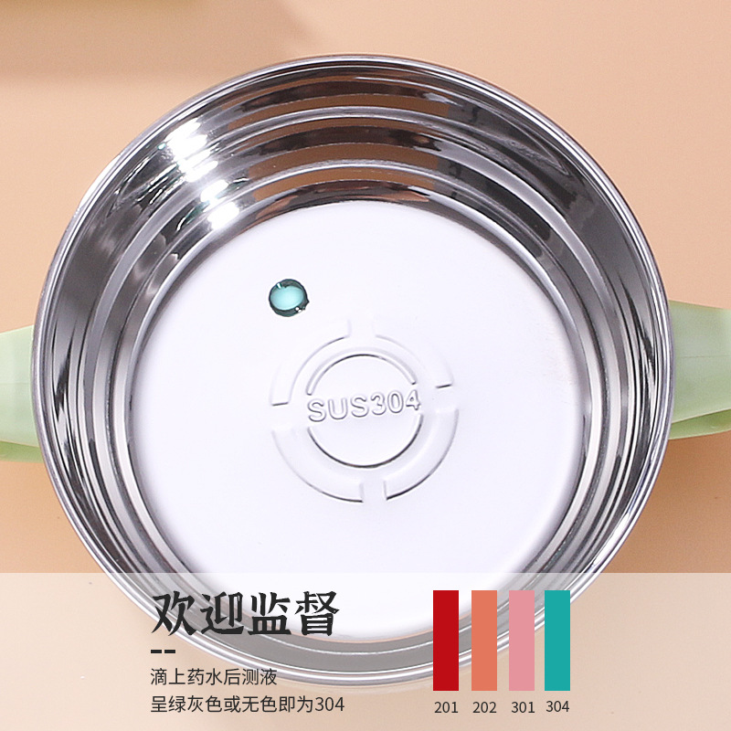 304 stainless steel children's cartoon rice bowl, double-layer heat-insulating double-ear bowl, baby food bowl with handle, gift logo details Picture