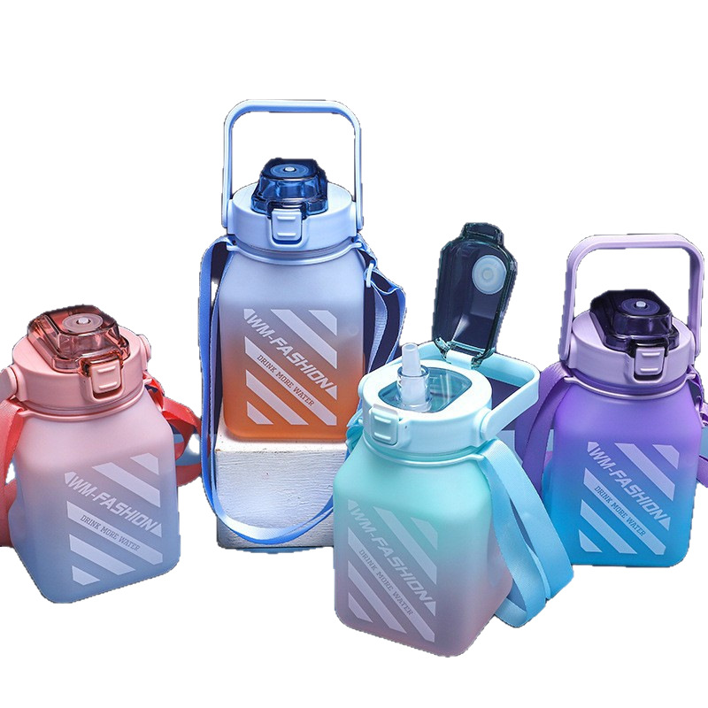 Large-capacity straw cup, high appearance level gradient color sports water bottle with scale, heat-resistant and shockproof plastic water cup, Amazon Item Picture