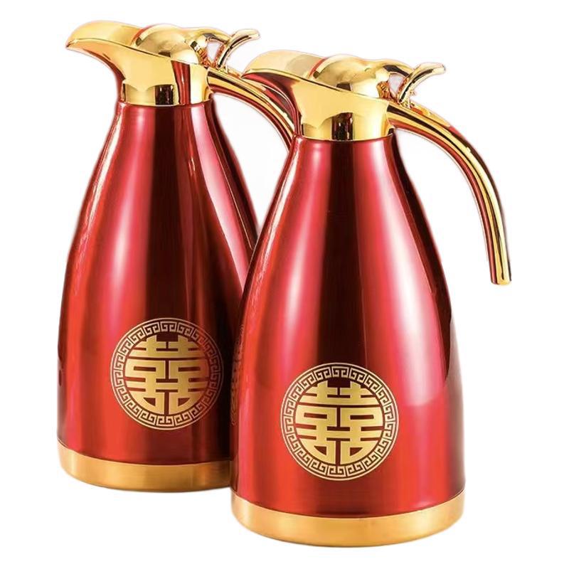 Festive welcome kettle, 304 stainless steel insulated kettle, hot water kettle, red wedding supplies, wedding dowry gifts, thermos flask Item Picture