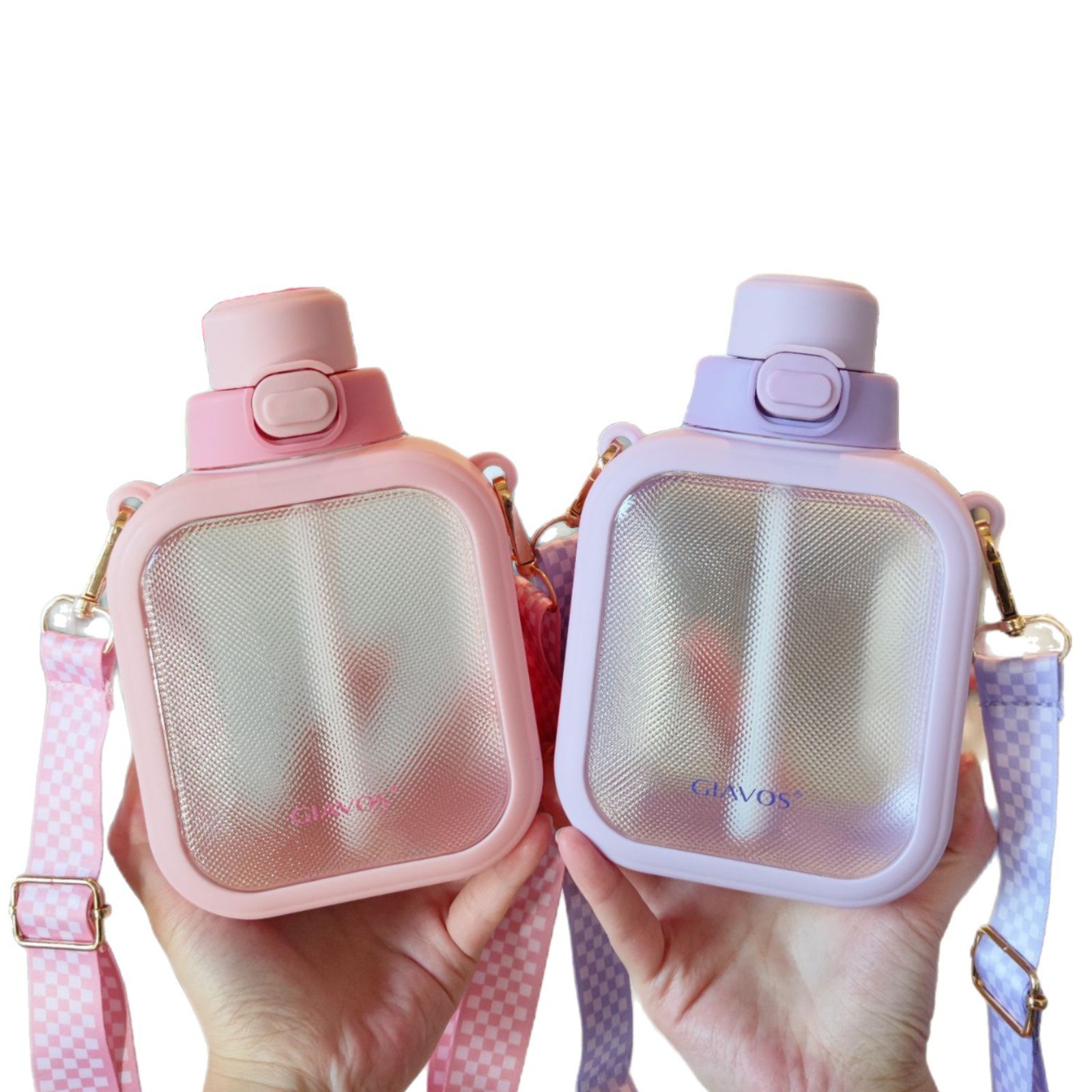 Cross-border e-commerce, high appearance level, creative Internet celebrity, portable crossbody, backpack, straw, water cup, plastic flat pot, sports water bottle Item Picture