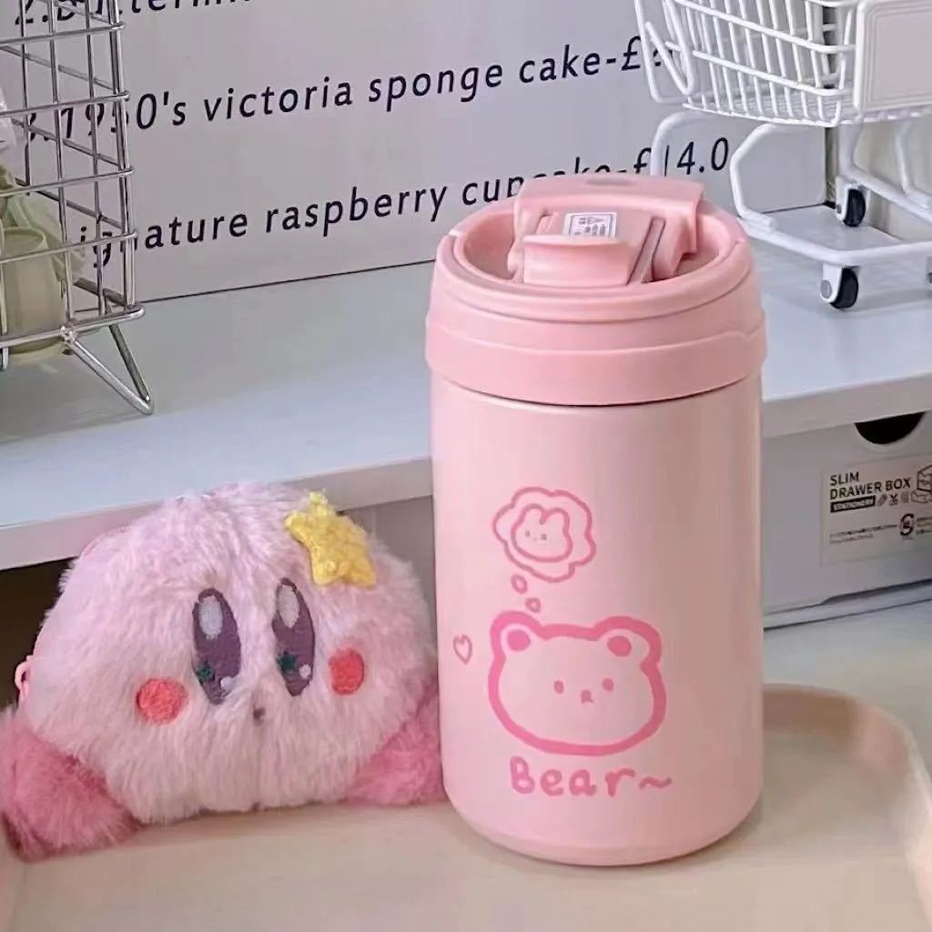 Simple thermos cups for male and female students, high appearance level, hand-held coffee cup, portable double-drinking straw cup, office portable cup details Picture