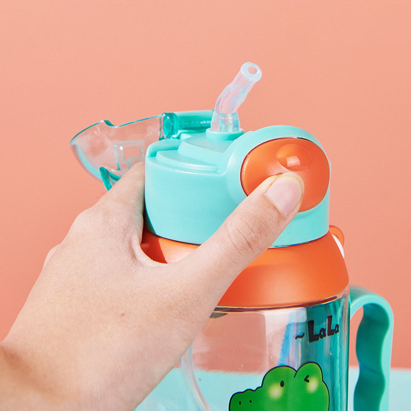Handle and strap dual-purpose straw cup for boys and girls to drink water, creative water bottle for kindergarten, anti-drop and cute plastic water cup details Picture