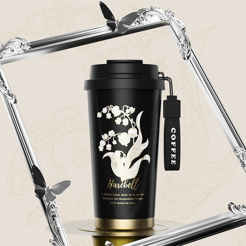 New high-appearation-level lily of the valley coffee cup, 316 inner liner insulated cup, home and office straw, portable car water cup details Picture