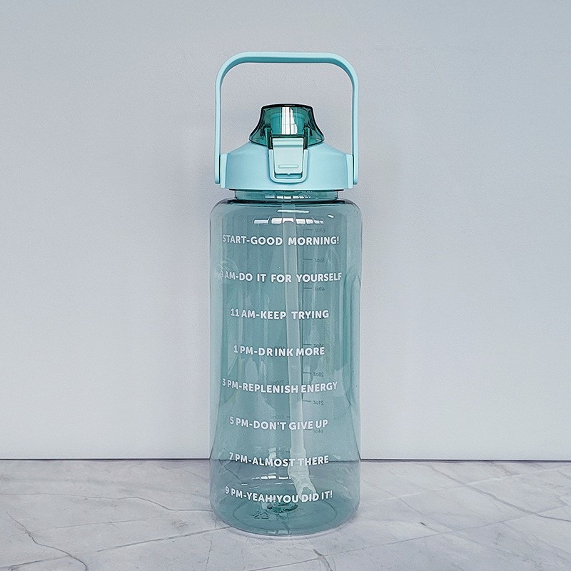 Cross-border large-capacity 2000ml space cup, transparent plastic water cup, portable straw, outdoor sports and fitness water bottle details Picture
