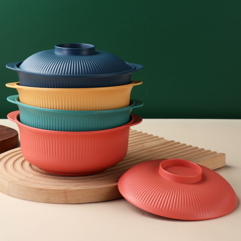 Cross-border simple wheat straw vertical pattern bowl, creative 15cm round bowl, household rice bowl, anti-drop soup bowl, plastic bowl wholesale Specification drawing