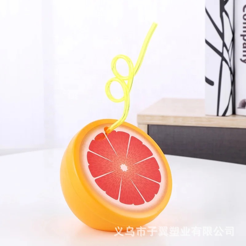 Disposable personalized scenic area milk tea shop children's cold drink creative plastic cartoon fruit-shaped cups with straws Specification drawing