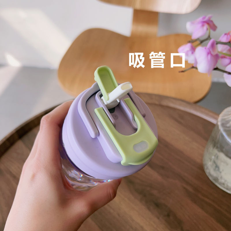 Coffee cup with straw, water cup, double-drinking cup, male and female students on Instagram, high appearance level, high-temperature resistant, creative, portable and easy to use cup Specification drawing