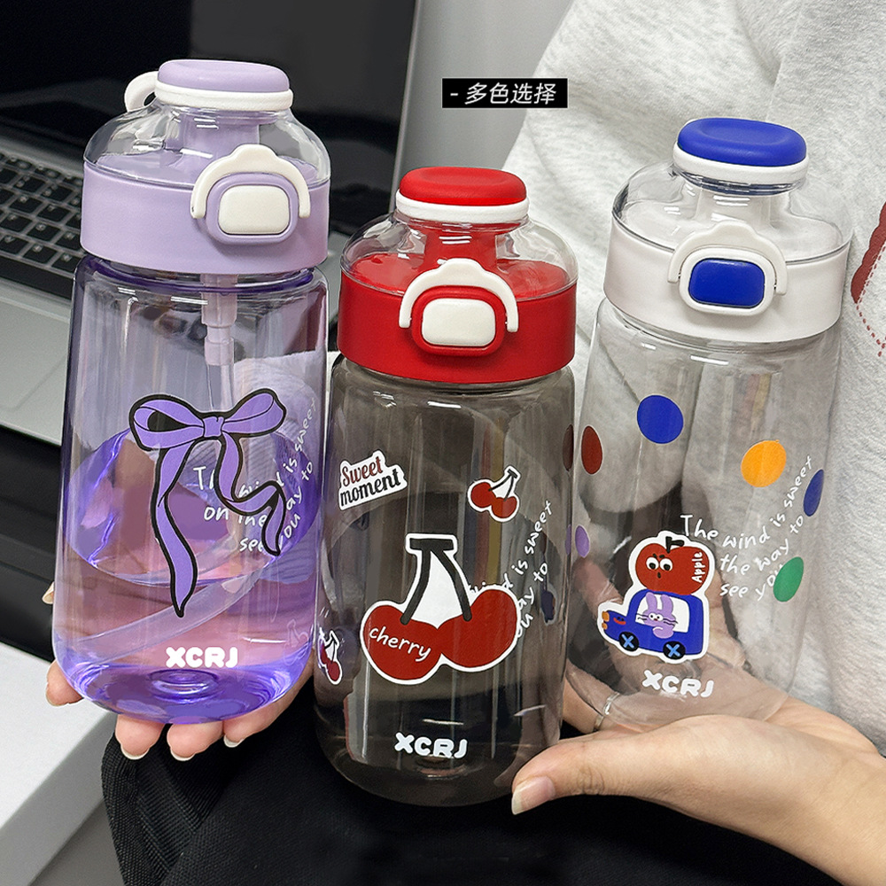 Simple ins straw cup, cute cartoon portable water cup for girls, summer hand-held artistic plastic cup for students to go to school Application Scenario