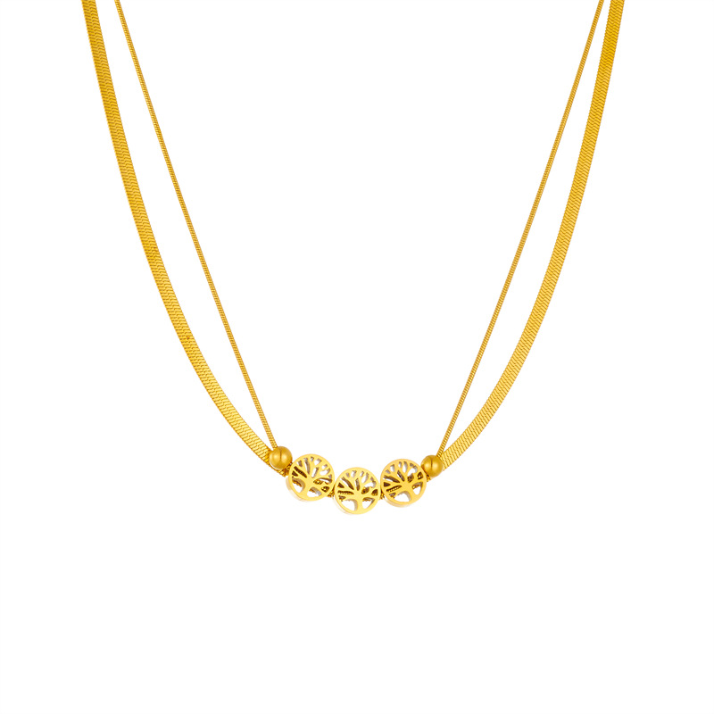 A double-layered circular life tree accessory chain necklace with a retro and fashionable design from Europe and America Item Picture