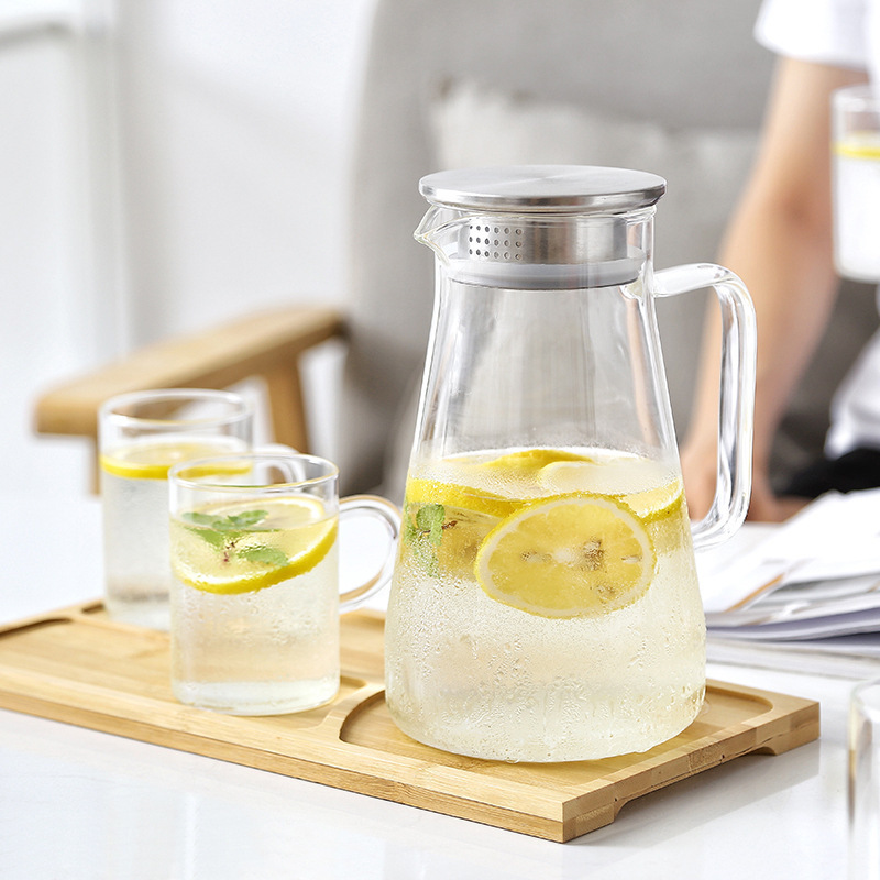 Wholesale high borosilicate glass cold water kettles in stock, large capacity, modern and simple, flat square handle, glass tied kettle details Picture