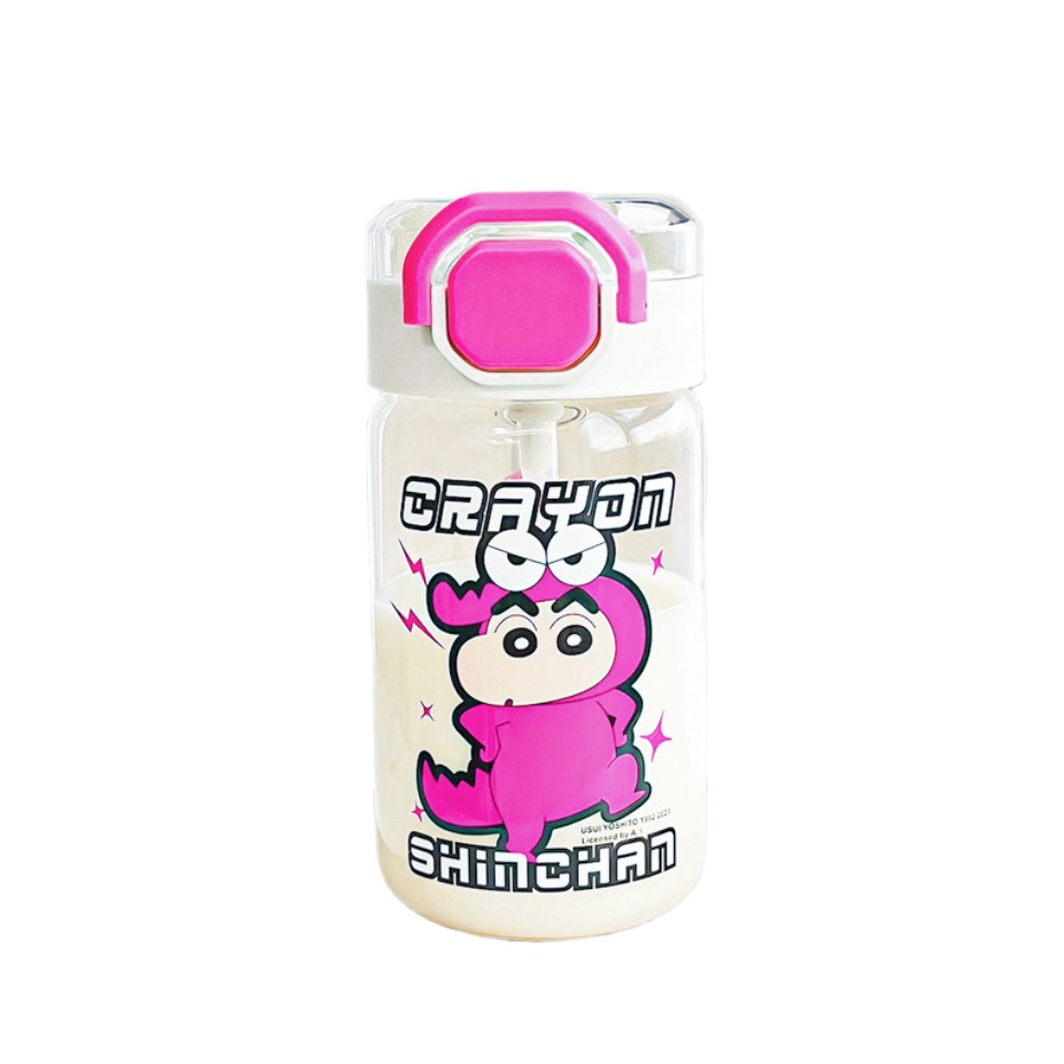 Wax pen shin-chan glass cup, cute girl with a drawstring and a spring lid, student with high appearance level, portable milk straw cup Item Picture