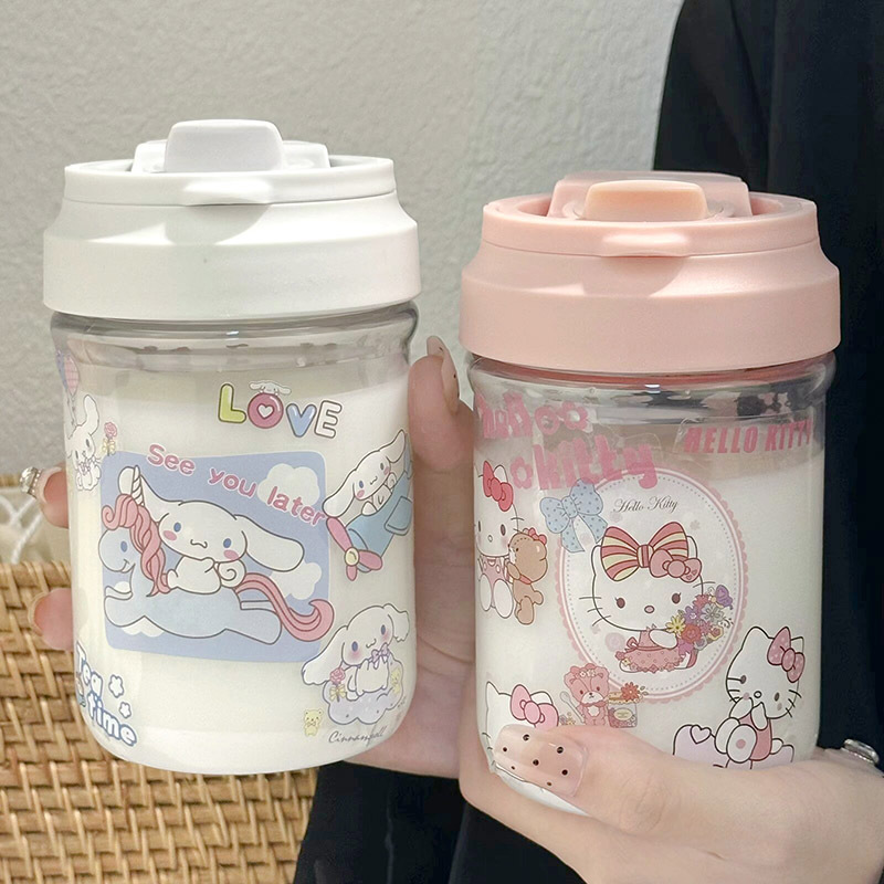 New kt cat cute sticker for girls on Instagram, portable double-drinking cup, heat-resistant plastic cup full figure