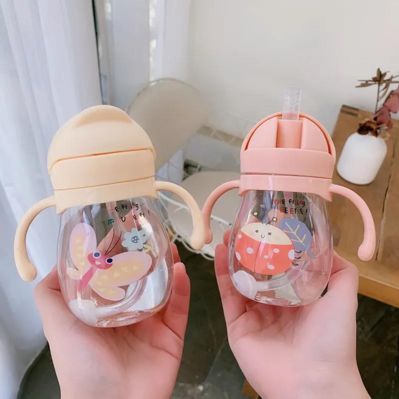 Baby water cup straw, cute anti-choking, gravity ball, kindergarten children's drinking cup handle, portable water bottle Specification drawing