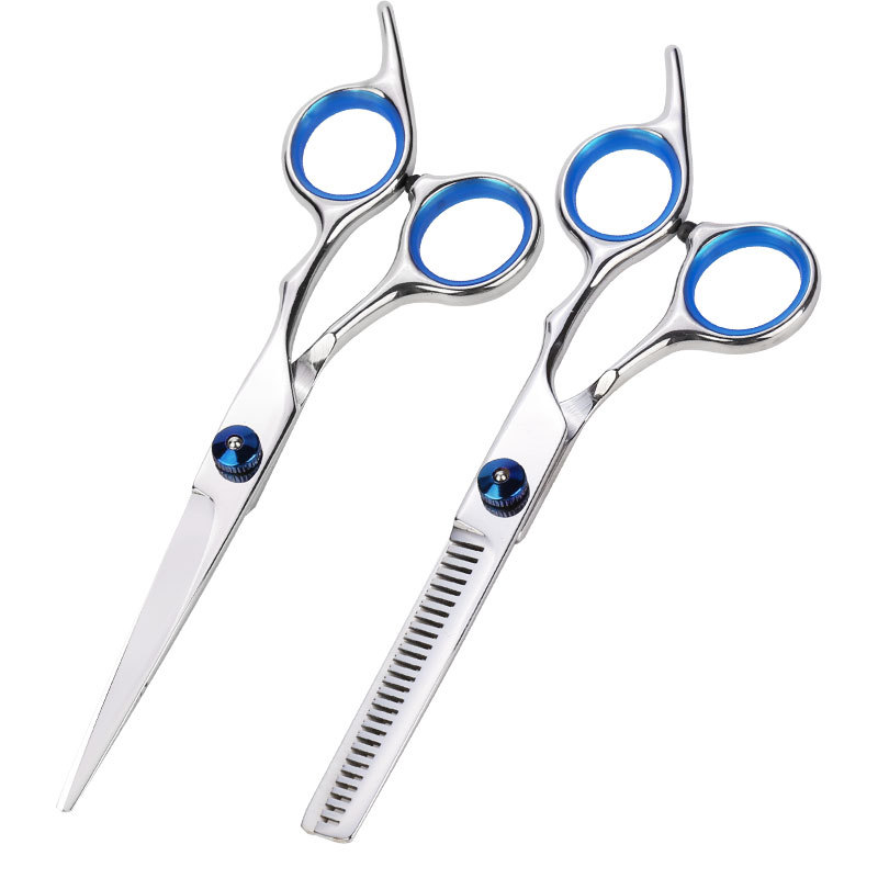 Blue screw hairdressing scissors, straight teeth scissors, home beauty and hairdressing sets, wholesale tools, direct supply from the manufacturer, split scissors Item Picture