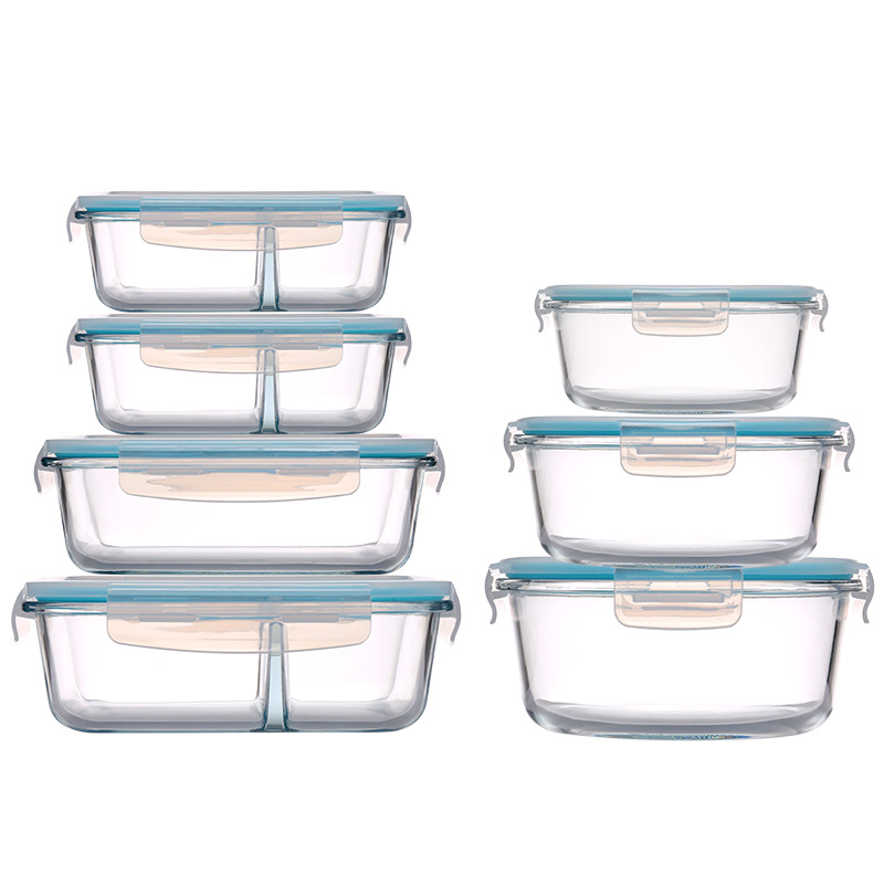 Household high borosilicate glass heat-resistant preservation box, separated and sealed lunch box, fruit bento box, can be heated in a microwave oven Item Picture