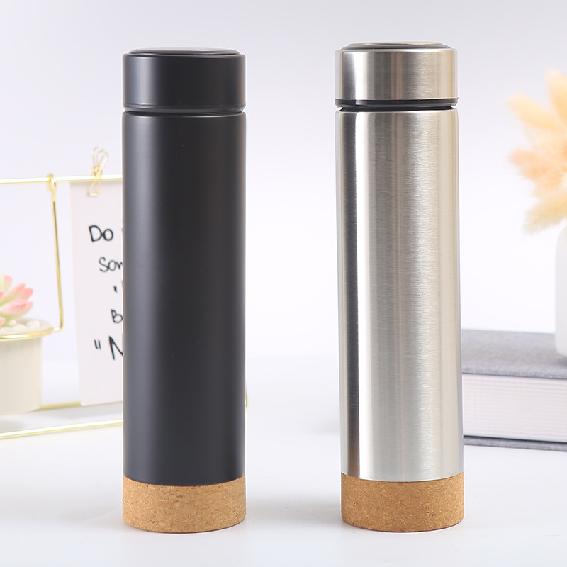 New cork-bottom straight cup, cork-bottom stainless steel water cup, double-layer vacuum insulated cup Specification drawing
