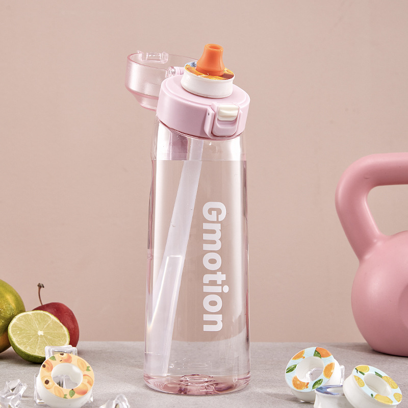 2023 Cross-border New small-capacity sugar-free and caloric scented cup, 500ml sports straw handle, playing water cup with 7 flavor rings Item Picture