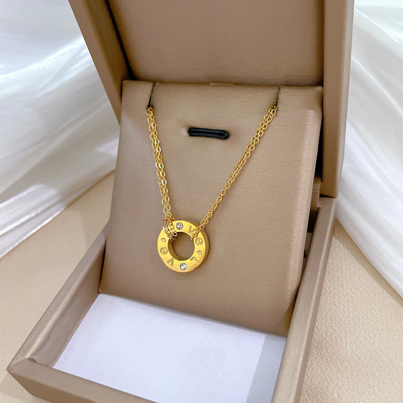 【 All-titanium Steel 】 Circular LOVE minimalist style furnace real gold necklace, female Instagram influencer collarbone chain to match full figure