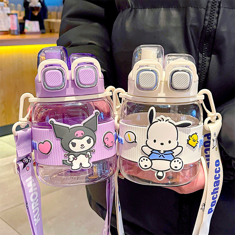 Sanrio portable plastic cup, large-capacity portable straw cup, high appearance level student sports water bottle, girls' double-drinking cup full figure