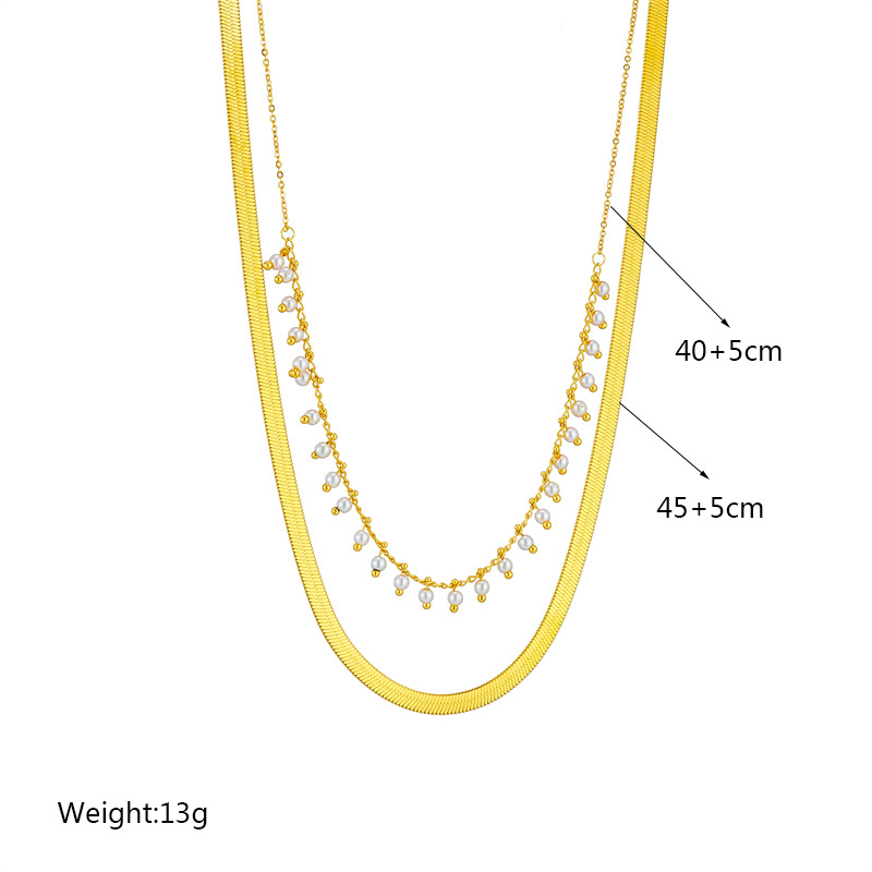 European and American double-layer stacked chain pearl titanium steel jewelry necklace, fashionable and versatile, simple and elegant, retro collarbone chain Application Scenario