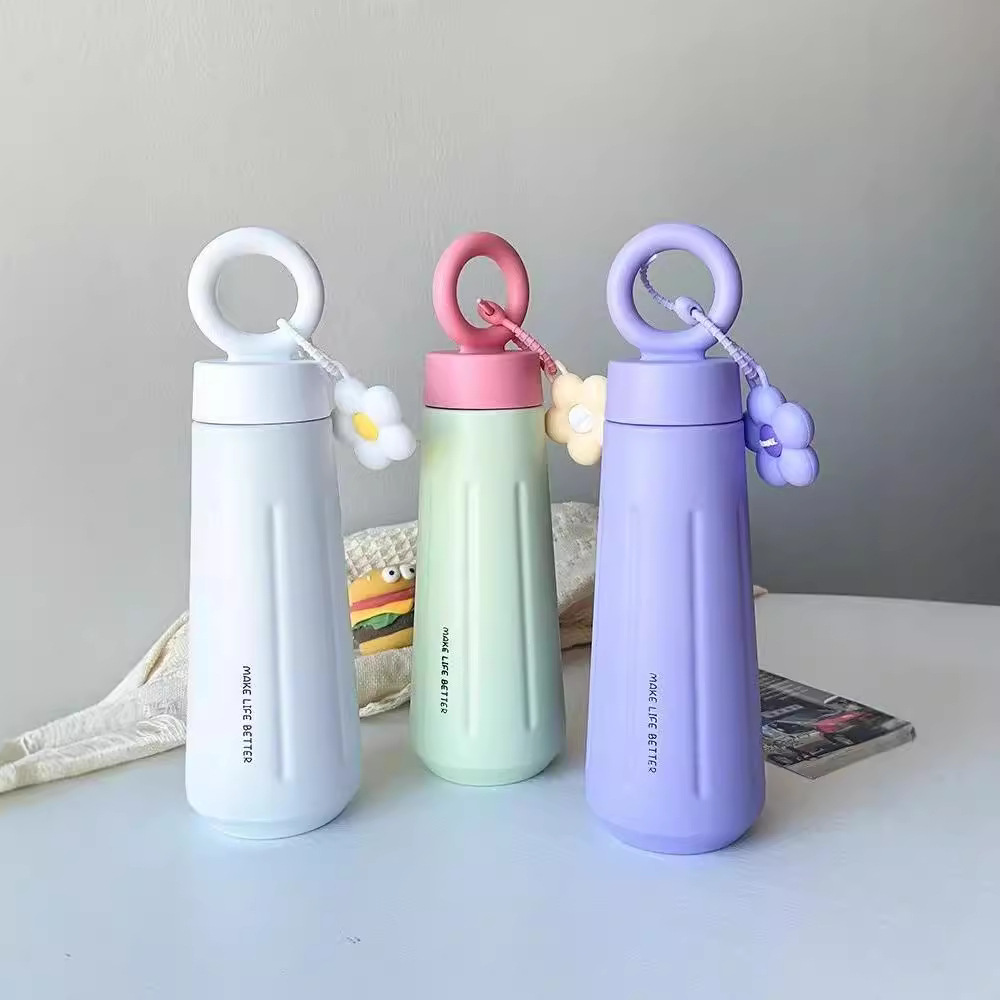 High-appearance-level, simple stainless steel insulated cup for girls, thickened flower handle, vacuum outdoor portable travel water cup full figure