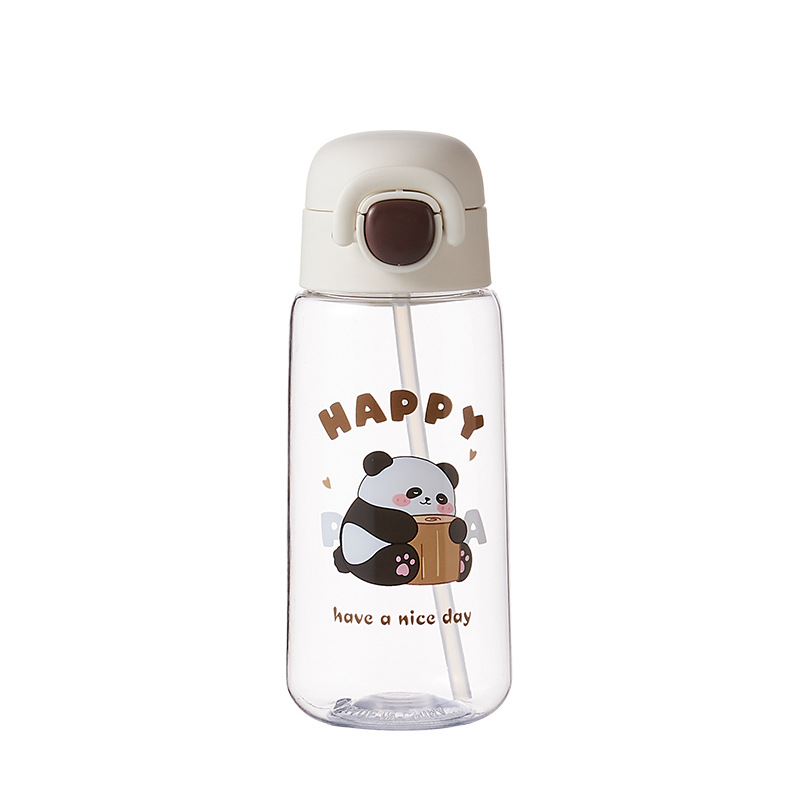 Wholesale of Fuxing's new Panda plastic cups, portable cups, cute cartoon plastic straw cups and children's portable cups Item Picture