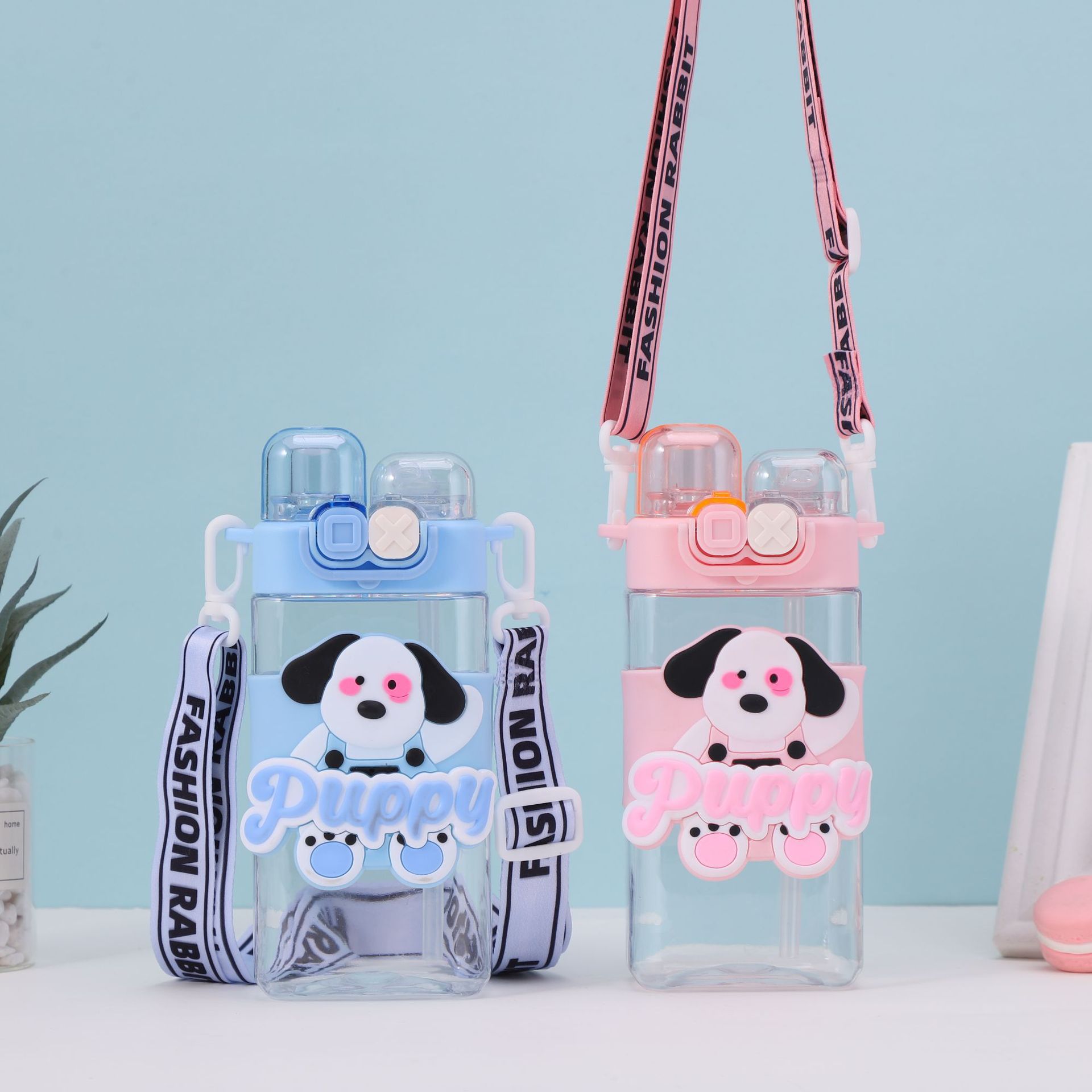 Summer new children's cartoon double-drinking cup, square water cup, high appearance level, portable anti-drop straw cup for boys and girls Specification drawing
