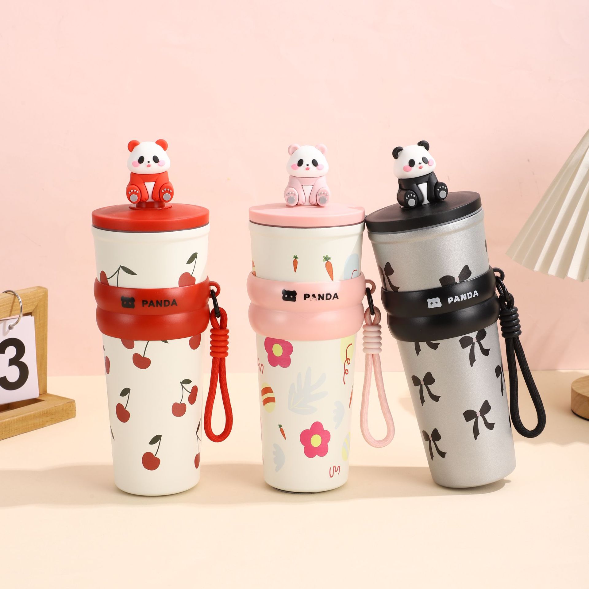 Cute panda Ice King Cup, 316 stainless steel insulated cup, student cartoon, high appearance level, portable car straw water cup details Picture