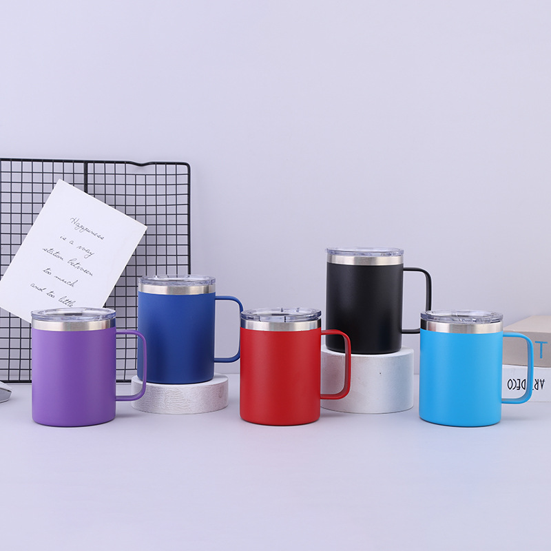 Cross-border foreign trade 12oz handle cup double-layer insulated office coffee mug, 304 stainless steel insulated cup details Picture